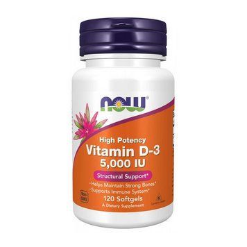 NOW Vitamin D-3 125 mcg (5000 IU) (120 softgels) 000009940 фото