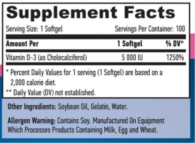 Haya Labs Vitamin D-3 / 5000 IU - 100 софт гель 4558975653 фото