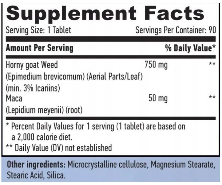 Haya Labs Horny Goat Weed Extract 750 mg + Maca - 90 таб 753578952 фото