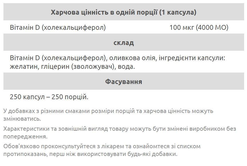 Vitamin D3 4000 IU (250 caps) 45657656432 фото