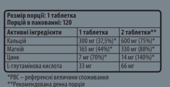 Sporter Calcium Magnesium Zinc - 120 таб 8763465 фото