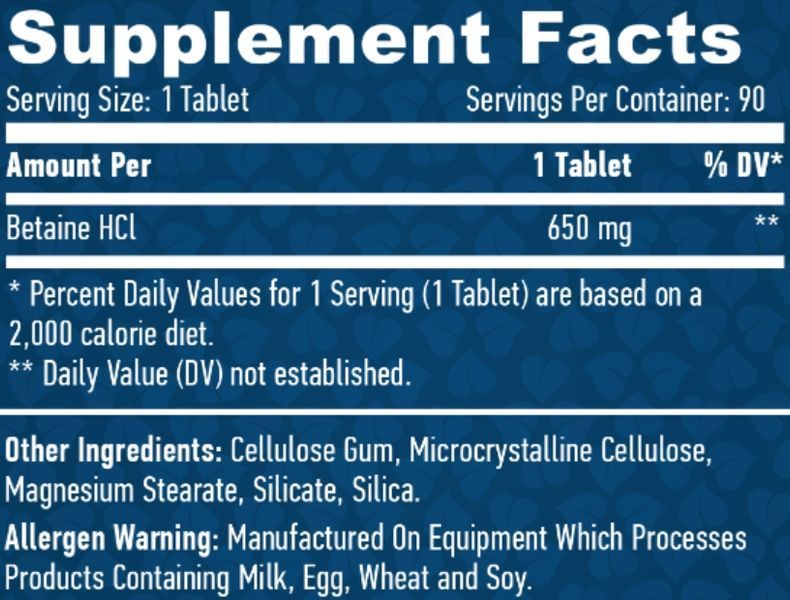 Haya Labs Betaine HCL 650 мг &ndash; 90 таб 7423978656 фото
