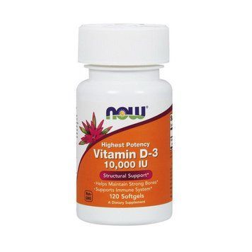 NOW Vitamin D-3 250 mcg (10,000 IU) (120 softgels) 000012438 фото