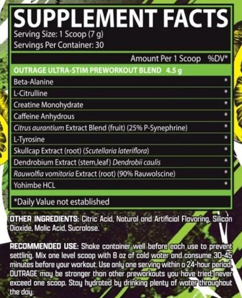 Outrage High‑Stim Pre‑Workout - 30 servings  734652 фото