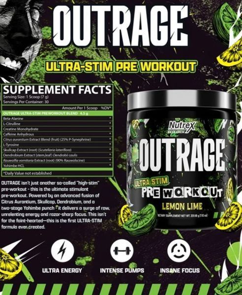 Outrage High‑Stim Pre‑Workout - 30 servings  734652 фото