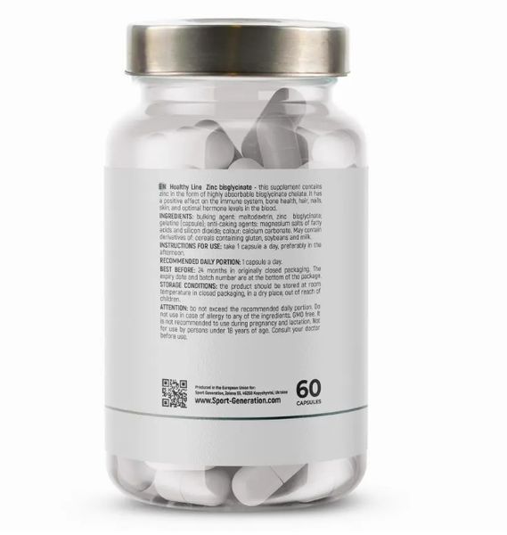 Sport Generation Healthy Line Zinc Bisglycinate 30 mg 60 caps 75282755 фото