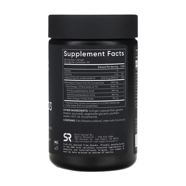 Omega-3 Fish Oil Alask Omega 1250mg + D3 2500IU - 120 softgels 2023-10-6182 фото