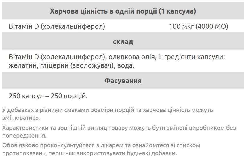 Vitamin D3 4000 IU (250 caps) 655434765 фото