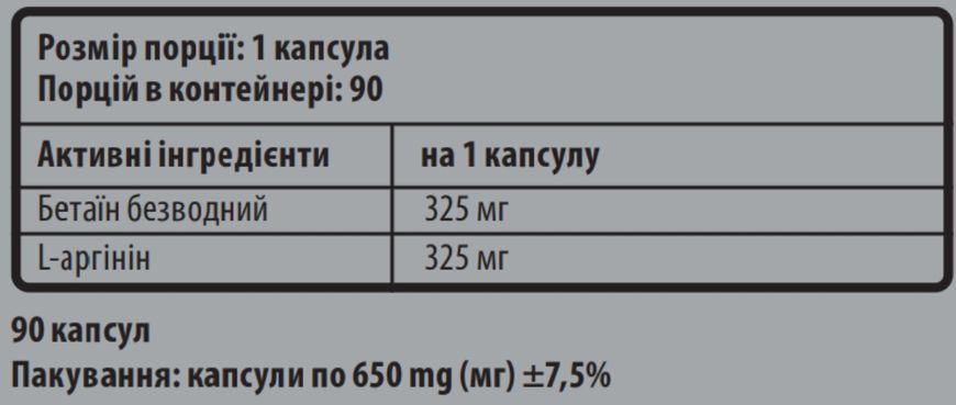 Sporter Betargin (Betain & Arginine) - 90 капс 456775461278 фото