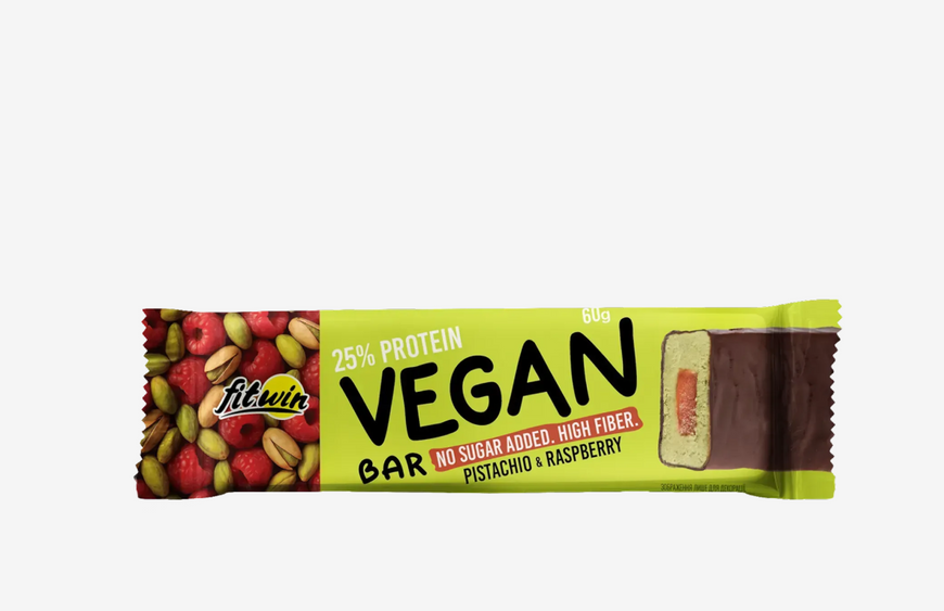 Протеїновий батончик Vegan Bar Фісташка і малина, БЕЗ ЦУКРУ 60 г 25%, 12 штук 654498743 фото